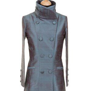 NWT Shibumi Delphine Coat in Smokey Blue Raw Silk Size UK 16